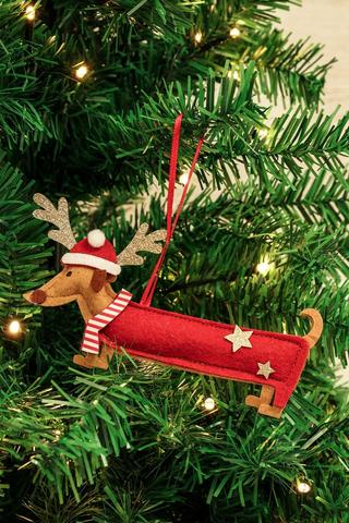 Felt Sausage Dog Hanging Decor, 12cm