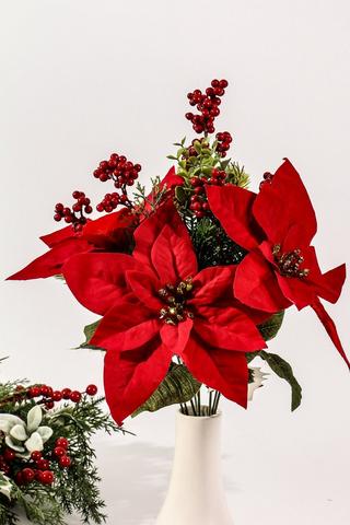 Poinsettia And Berry Bunch, 50cm