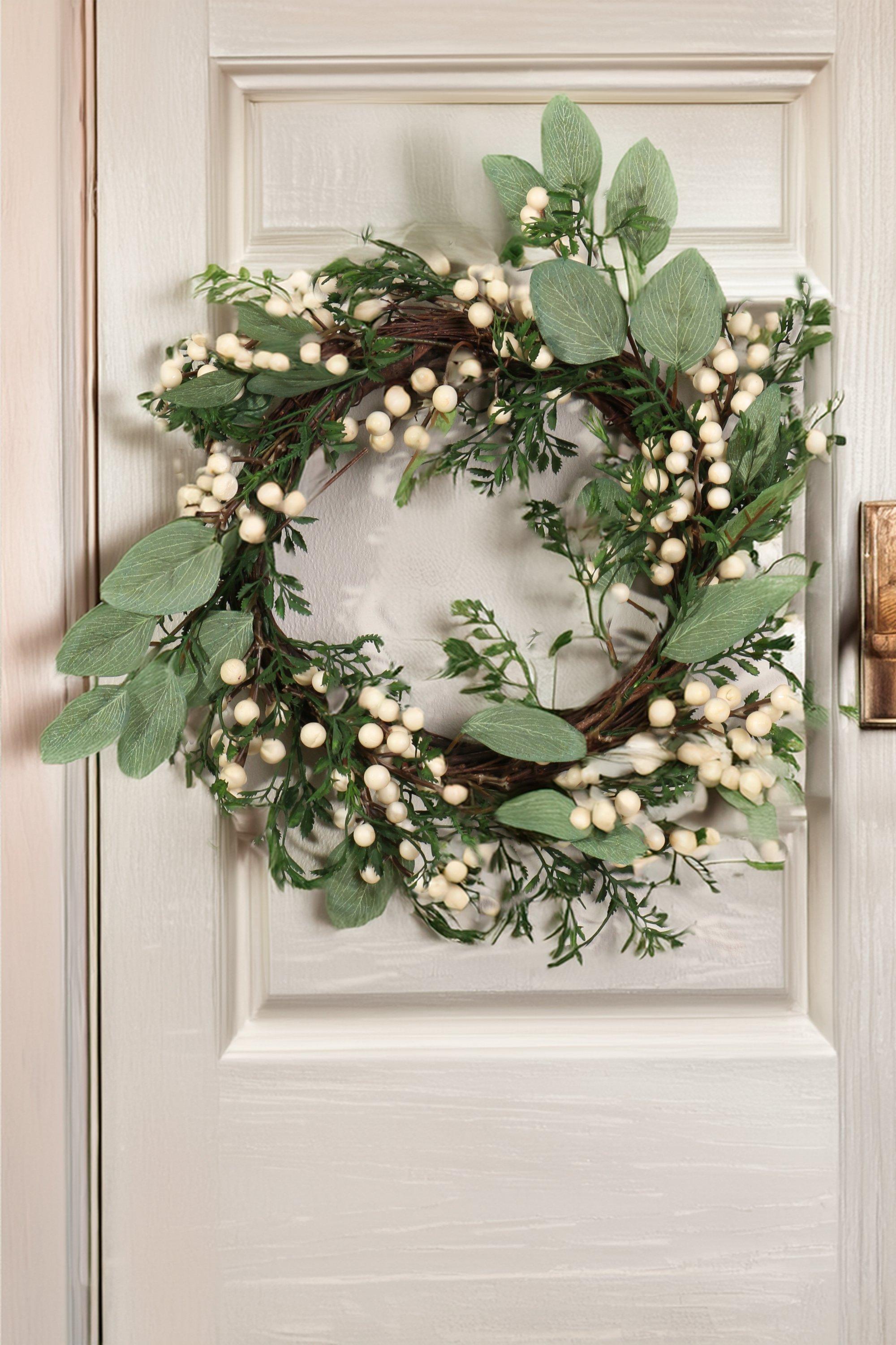wreathe① christmas green × 2022white 50cm LINDA BY RIBBONS & WREATHS – WREATH FOLIAGE WHITE GREEN フラワー・ガーデニング