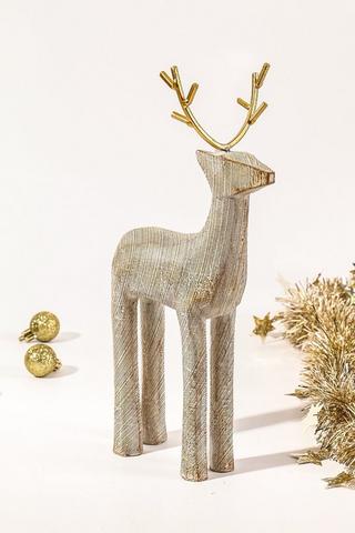 Woodgrain Reindeer Statue, 17x30cm