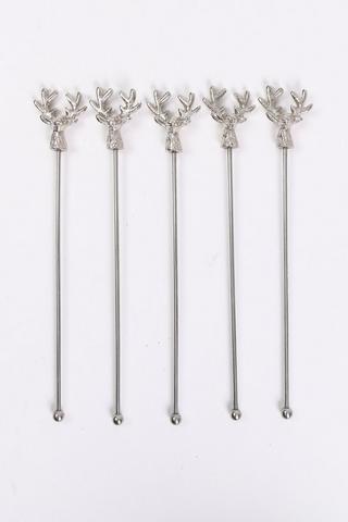 5 Reindeer Metal Drink Stirrer