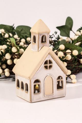 Ceramic Led Church, 10x17cm