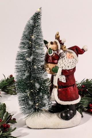 Santa And Deer Led Statue, 25x39cm