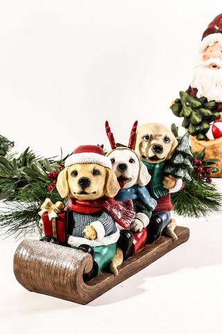 Sleigh Doggies Ceramic Statue, 22x33cm