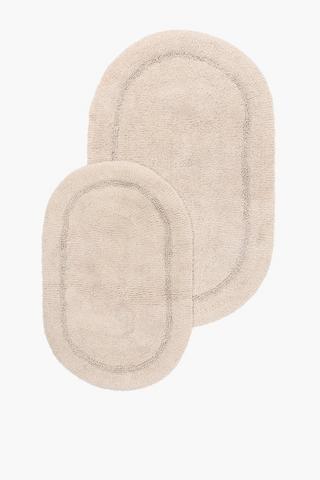 2 Piece Cotton Oval Border Bath Mat Set, 50x80cm