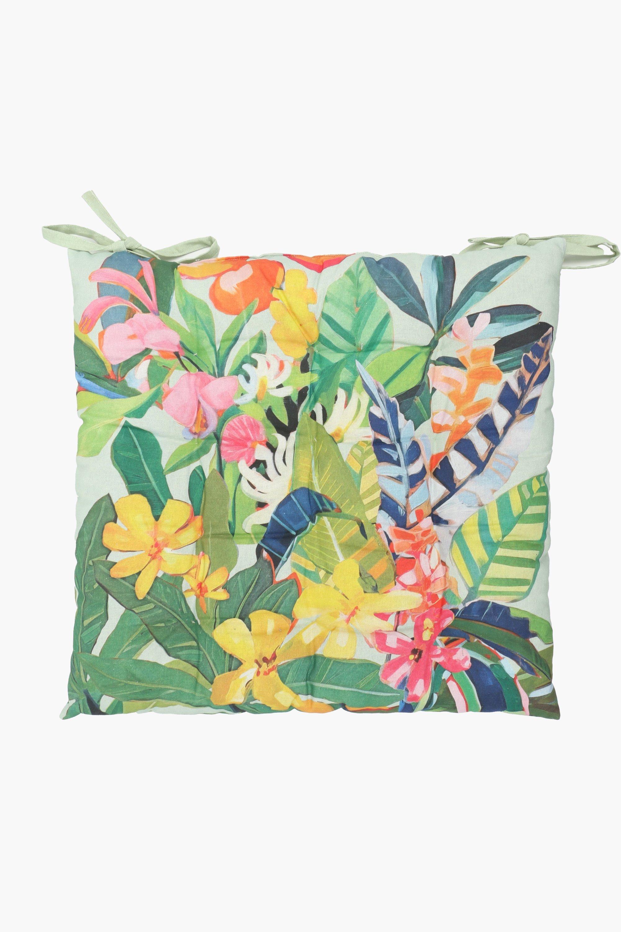 Printed Kinsey Floral Cotton Chair Pad, 50x50cm