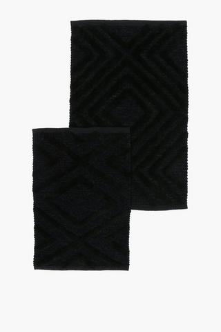 2 Piece Cotton Jacquard Diamond Bath Mat Set, 50x80cm