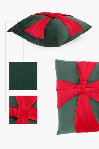 Christmas Velvet Bow Scatter Cushion, 45x45cm