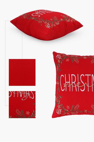 Christmas Embroidered Floral Wreath Scatter Cushion, 50x50cm