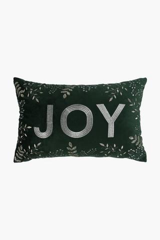 Christmas Embroidered Joy Velvet Scatter Cushion, 40x60cm