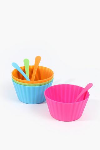 4 Pack Plastic Bowl And Spoon Set