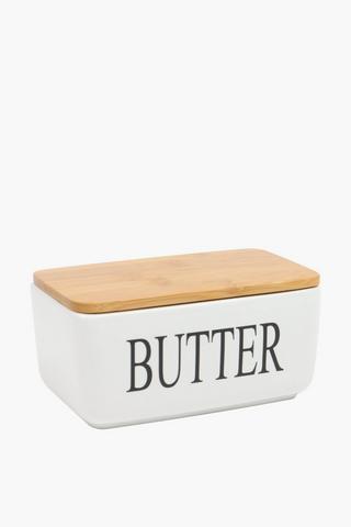 Ceramic And Wood Butter Dish