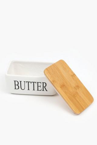 Ceramic And Wood Butter Dish
