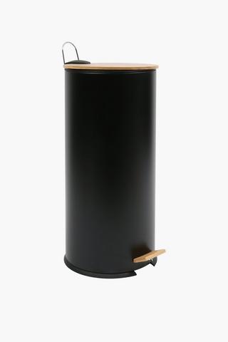 Metal And Bamboo Round Step Dustbin, 30l