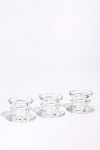 3 Pack Classic Glass Candle Holders, 6x4cm