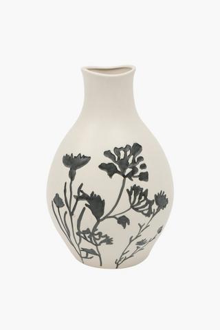 Floral Engraved Belly Vase, 18x26cm