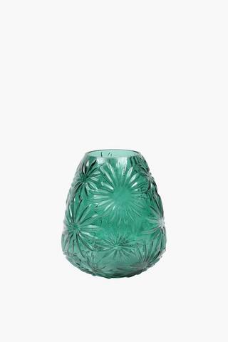 Floral Embossed Glass Vase, 21x25cm