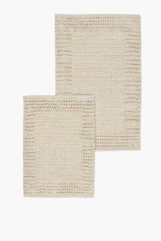 2 Piece Polycotton Woven Border Bath Mat Set, 50x80cm