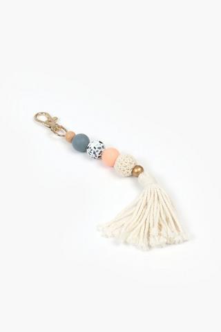 Wood And Tassel Key Ring