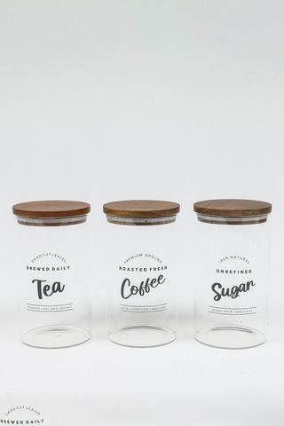Set Of 3 Acacia Lid Glass Canisters