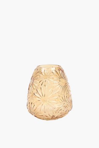 Floral Embossed Glass Vase, 21x25cm
