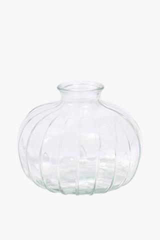 Glass Ribbed Bulb Vase, 9x11cm