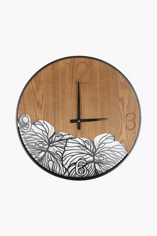 Wooden Leaf Clock, 60cm