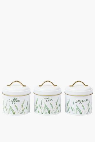 Set Of 3 Metal Leaf Canisters