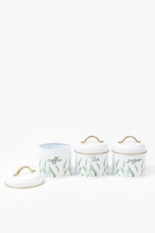 Set Of 3 Metal Leaf Canisters