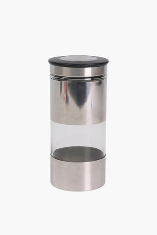 Stainless Steel And Glass Storage Jar, Medium