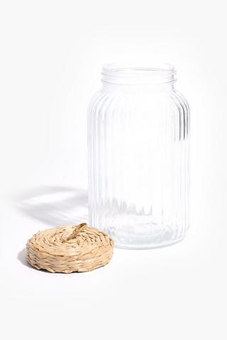 Straw Lid Glass Ribbed Jar