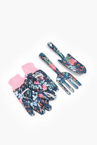 Floral Garden Tool And Glove Set