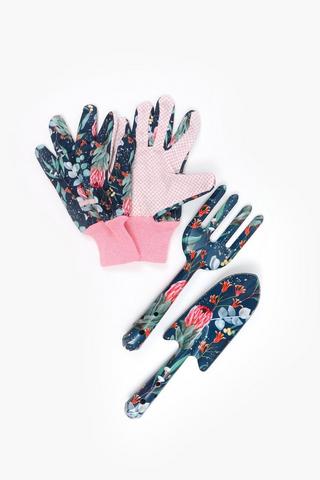 Floral Garden Tool And Glove Set