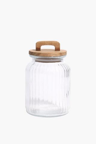 Acacia Lid Glass Ribbed Jar