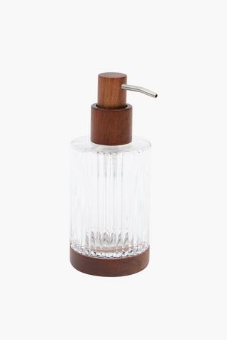 Ribbed Glass Wood Trim Soap Dispenser