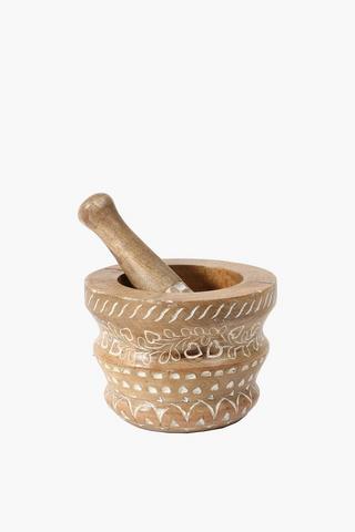 Carved Mangowood Pestle And Mortar

