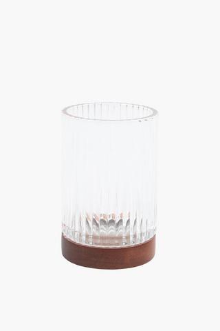 Ribbed Glass Wood Trim Bath Tumbler