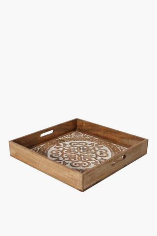 Carved Washed Mangowood Serving Tray