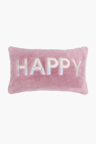 Faux Fur Happy Scatter Cushion, 30x50cm