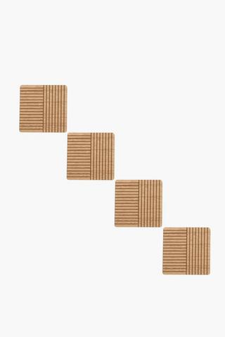 4 Pack Ribbed Wood Coaster