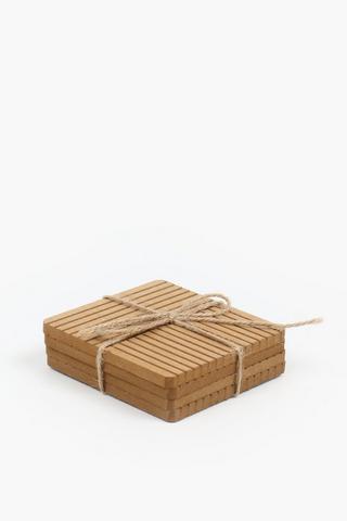 4 Pack Ribbed Wood Coaster