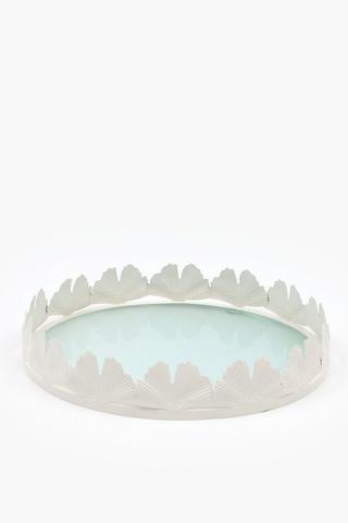 Leaf Ribbed Glass Tray, 30x6cm