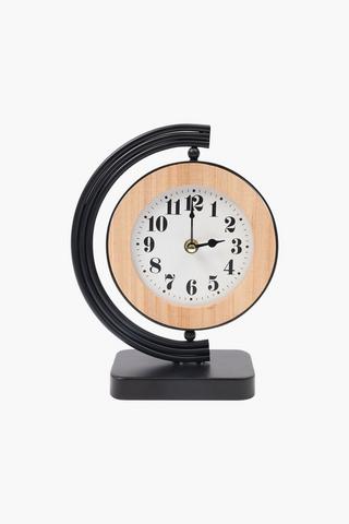 Metal And Wood Desk Clock, 25cm