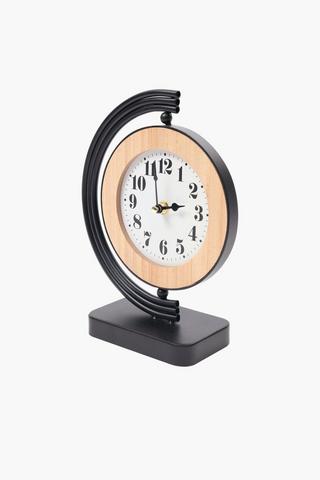 Metal And Wood Desk Clock, 25cm