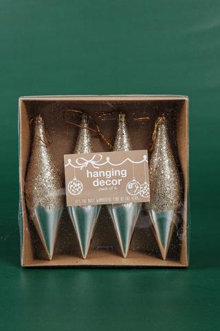 4 Pack Hanging Glitter Teardrop Baubles