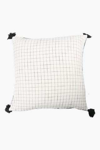 Textured Tassel Grid Cotton Scatter Cushion, 60x60cm