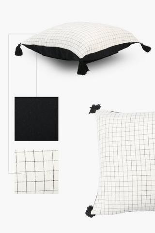 Textured Tassel Grid Cotton Scatter Cushion, 60x60cm