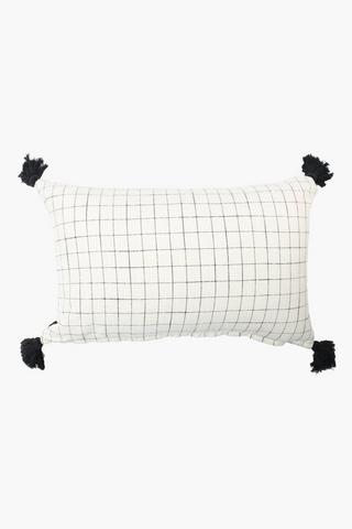 Textured Tassel Grid Cotton Scatter Cushion, 30x50cm