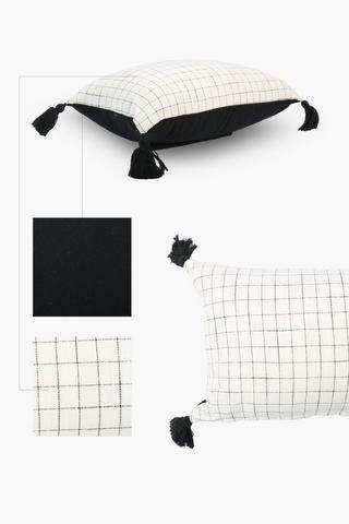 Textured Tassel Grid Cotton Scatter Cushion, 30x50cm