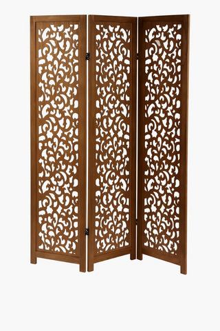 Scroll Carved 3 Panel Screen